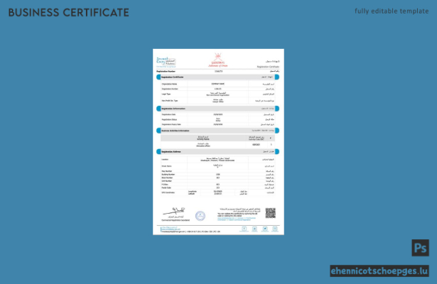 Oman-Registrierungszertifikat – Beispielansicht (Word und PDF)